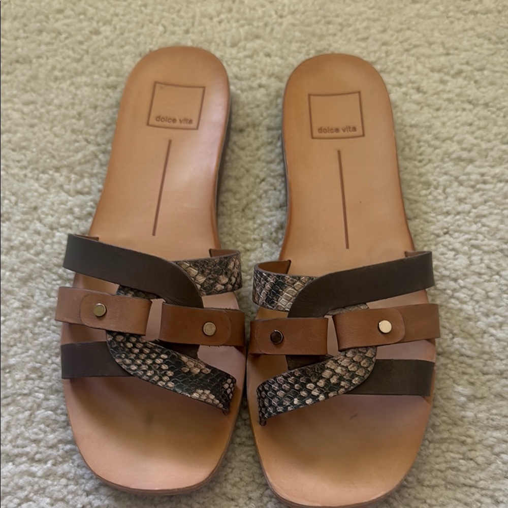 Dolce Vita Snakeskin and Brown Sandals